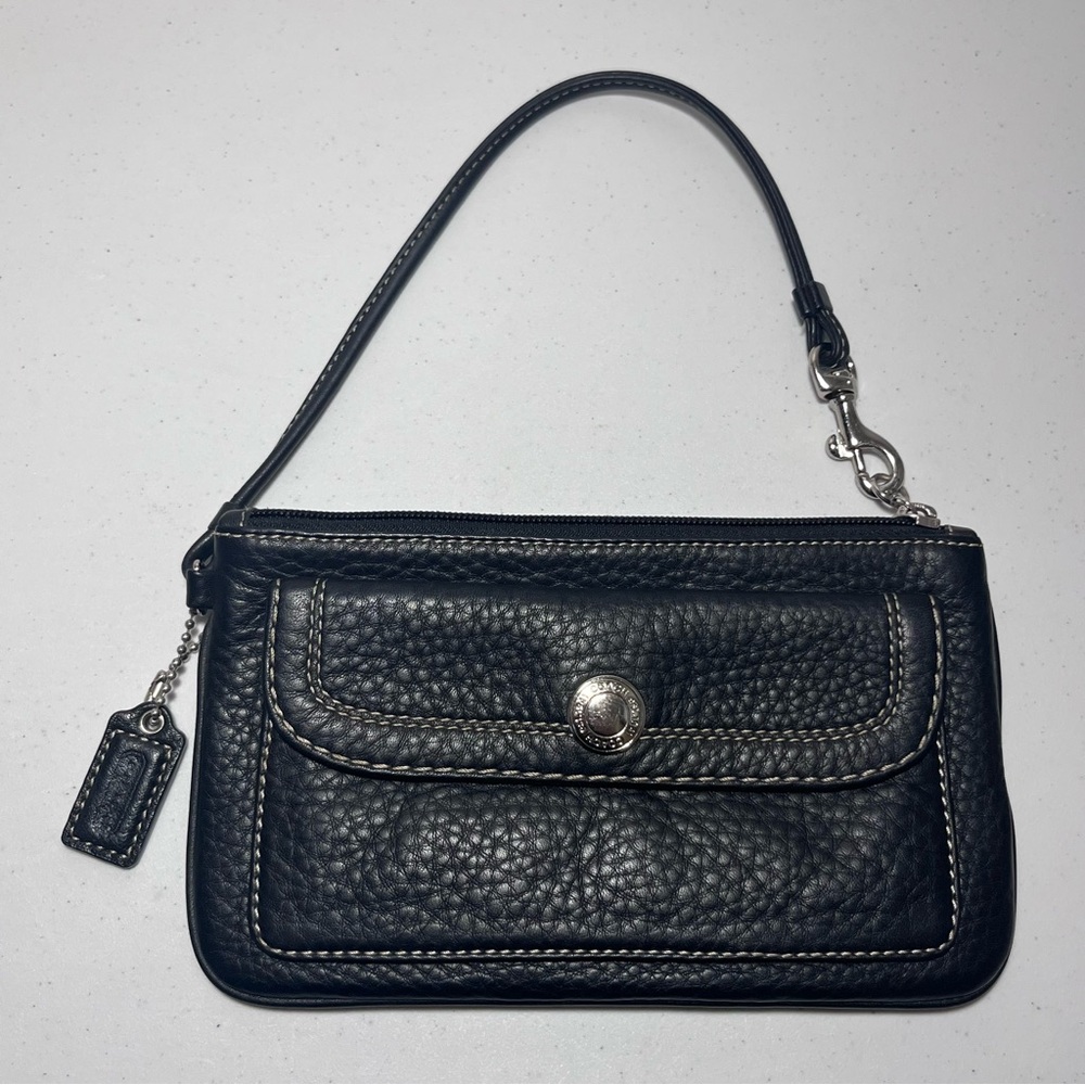Coach Black Pebbled Leather Wristlet Wallet